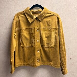 Democracy S Womens Mustard Yellow Corduroy Print Retro Utility Shacket Jacket